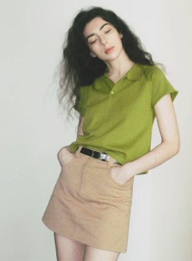 高级感Polo领牛油果绿色针织T恤女夏季宽松正肩短袖体恤美式上衣