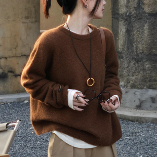 美拉德咖色浣熊绒加厚毛衣女秋冬可外穿内搭慵懒高级感针织衫上衣