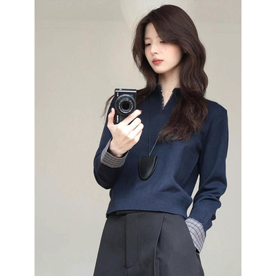 假两件polo领针织衫miu系短上衣