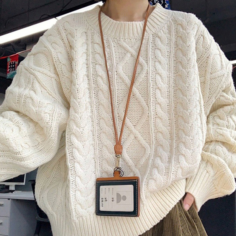 日系复古重工麻花套头毛衣女秋冬季慵懒风宽松加厚针织衫内搭上衣