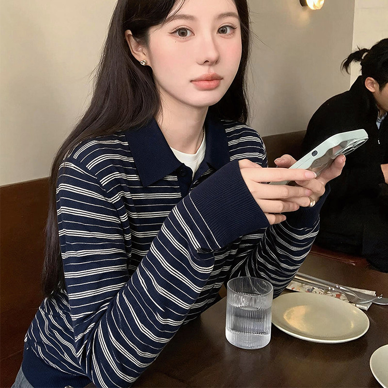 高知miu系针织polo衫长袖上衣女