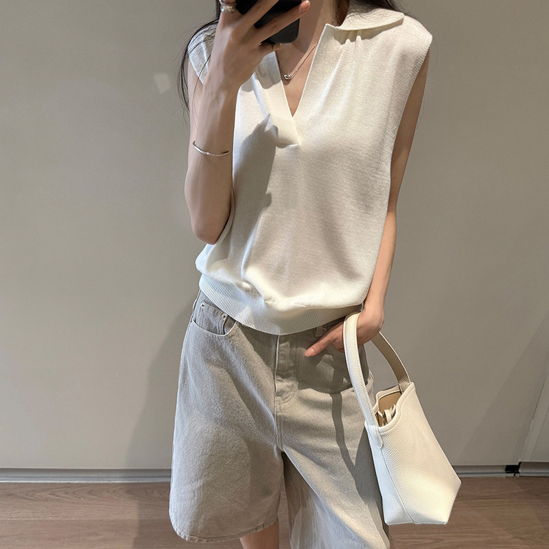 高智感冰丝polo针织背心无袖上衣
