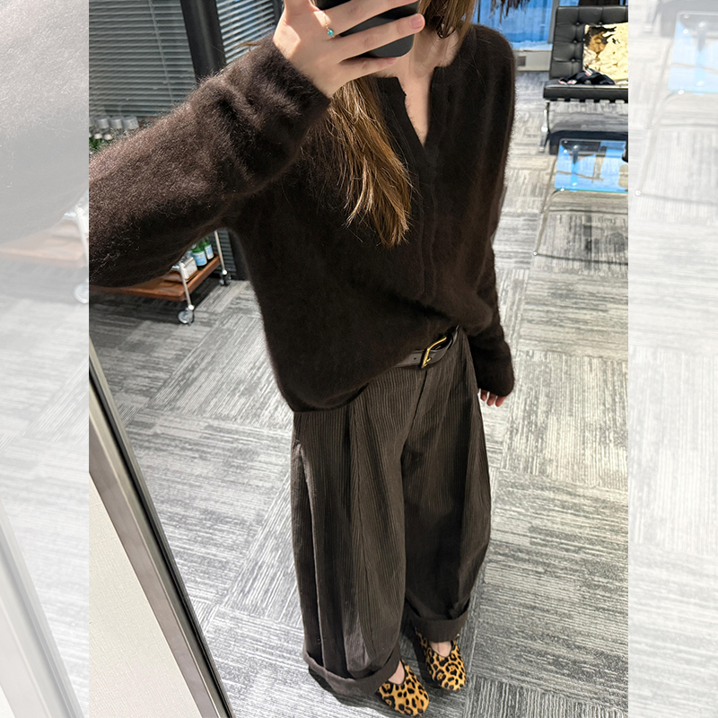 高级感v领水貂绒毛衣加厚针织衫