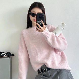 韩系高级感软糯套头毛衣女秋冬慵懒风宽松内搭打底针织衫加厚上衣