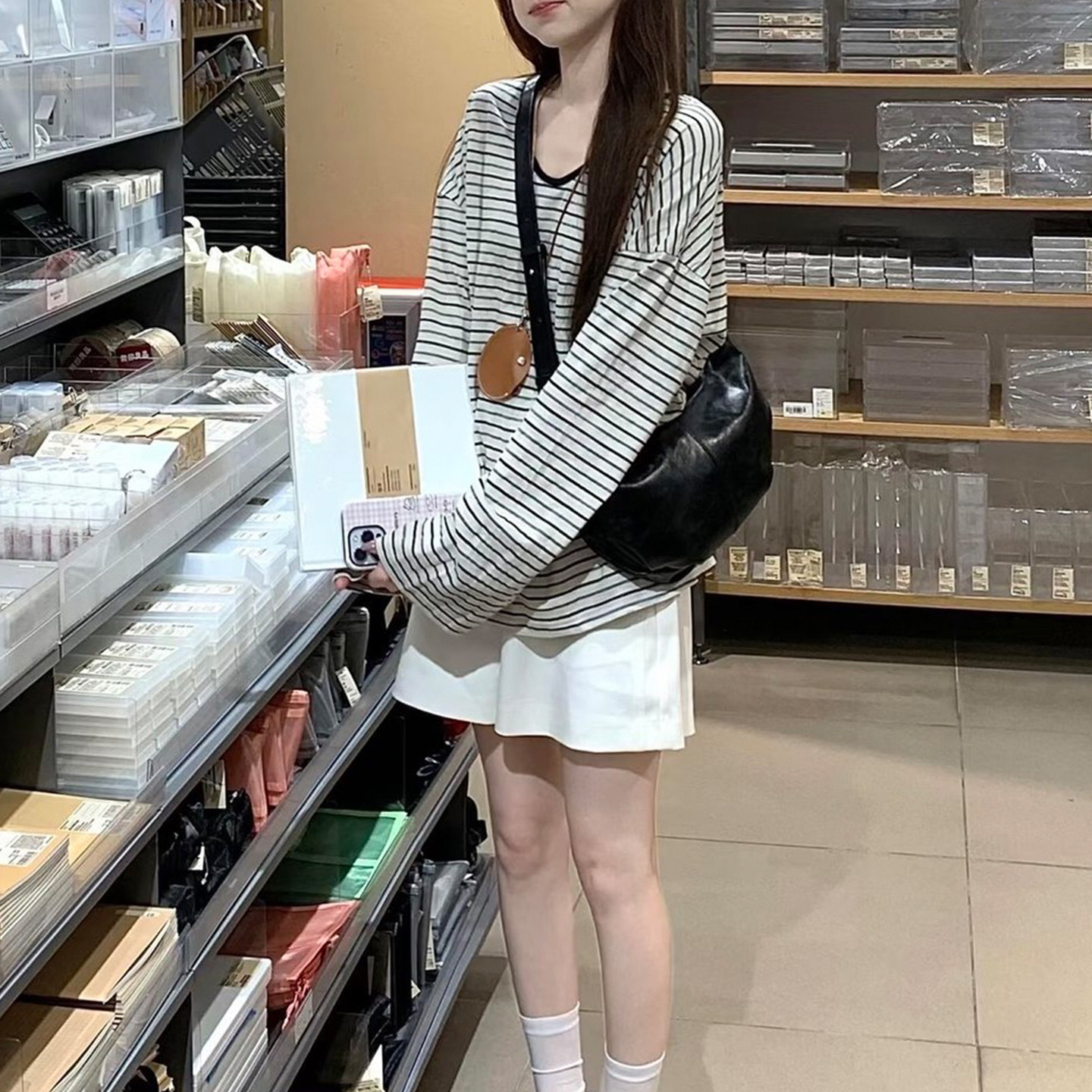 韩系松弛感条纹防晒圆领长袖t恤