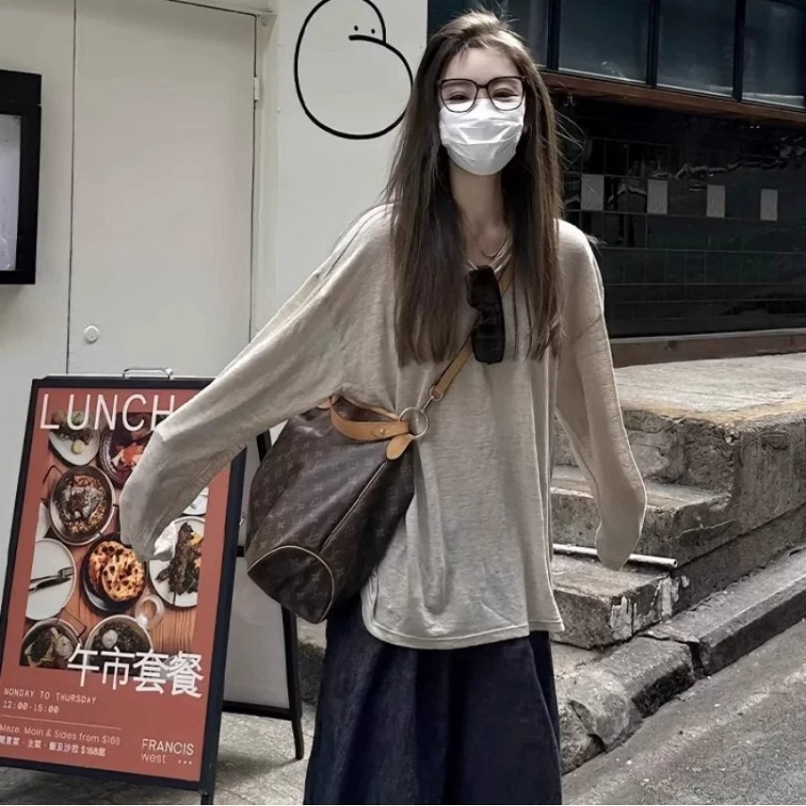 韩系淡人穿搭慵懒防晒长袖T恤女