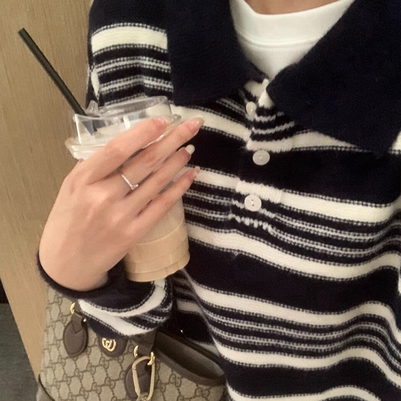 韩系polo领毛衣宽松针织衫上衣厚