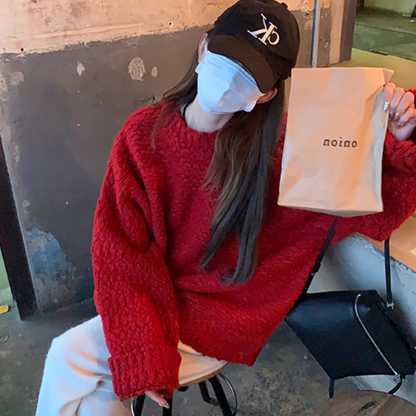 韩系氛围感红色毛衣女秋冬圣诞新年外穿搭高级宽松加厚针织衫上衣