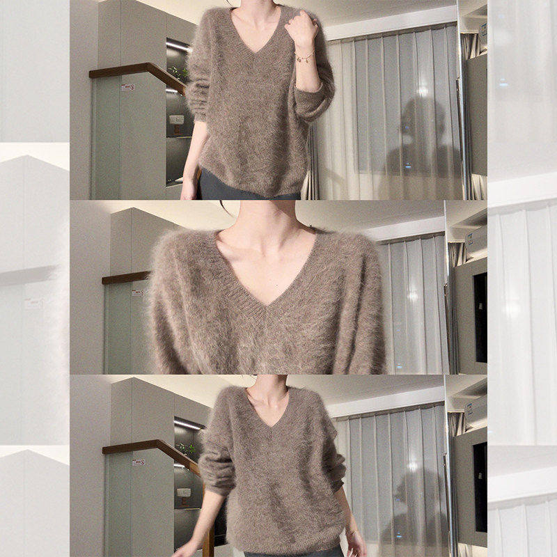 韩系高级感v领套头毛衣女秋冬独特漂亮宽松软糯针织衫内搭上衣厚,女装/女士精品,毛衣,淘宝优惠券,粉丝福利购,淘宝优惠卷
