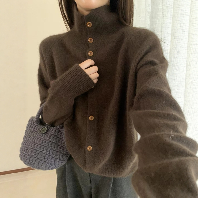 老钱风高领毛衣外套休闲针织开衫