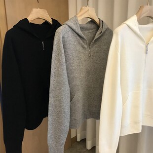 日系连帽针织卫衣女秋季拉链宽松慵懒设计感小众毛衣开衫外套上衣