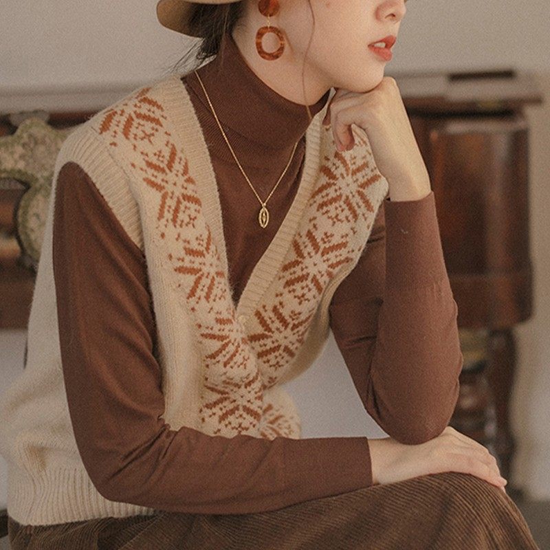 法式复古撞色毛衣马甲女秋冬季米色提花坎肩针织背心开衫外搭上衣,女装/女士精品,马夹,淘宝优惠券,粉丝福利购,淘宝优惠卷