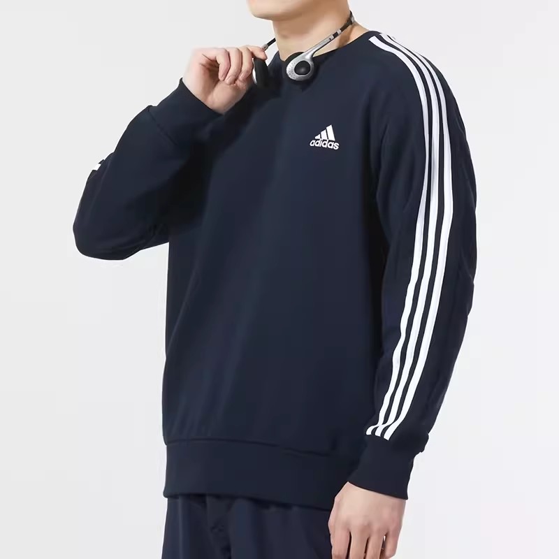 Adidas阿迪达斯男子春季新款圆领三条纹休闲运动卫衣套头衫IC9318 运动服/休闲服装 运动长裤 原图主图