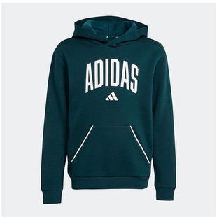 Adidas/阿迪达斯正品2026大童套头连帽休闲针织卫衣绿色JV7337