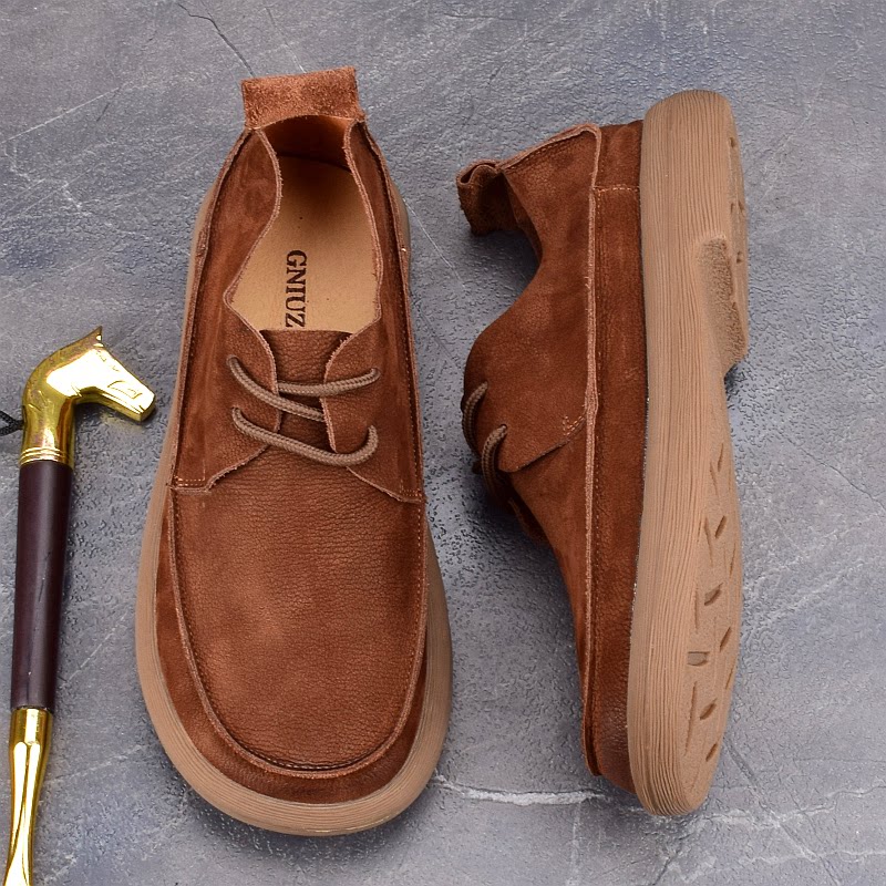 新款外贸真皮男鞋单层牛皮透气男士宽脚皮鞋软底防滑休闲大码单鞋