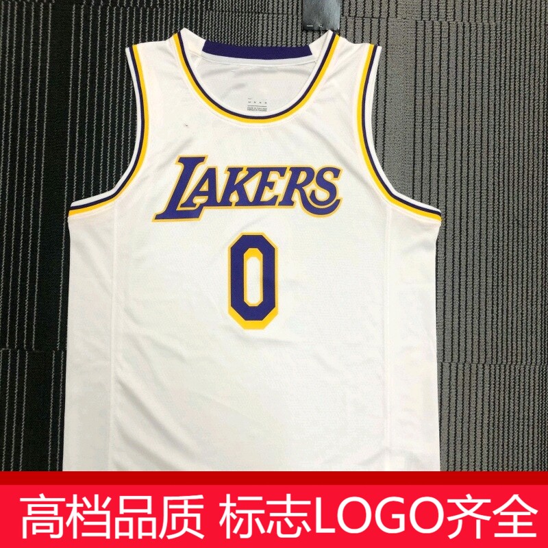 热压定制球衣篮球服背心 圆领 白色 0号 威少湖人队