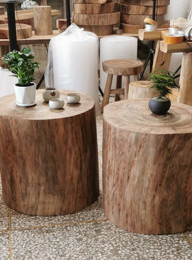 小叶香樟木墩根雕茶几原木实木圆凳子大木树桩茶台脚换鞋凳底座