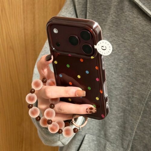 韩风ins勃垦第酒红彩色波点串珠手腕带适用iPhone18promax手机壳苹果17pro新款15双层14女款16小众防摔保护套