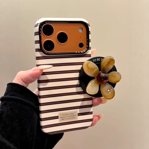 韩系ins小众撞色条纹立体琥珀花朵适用iPhone17promax手机壳苹果15pro新款14菲林13女16硬壳15半包防摔保护套