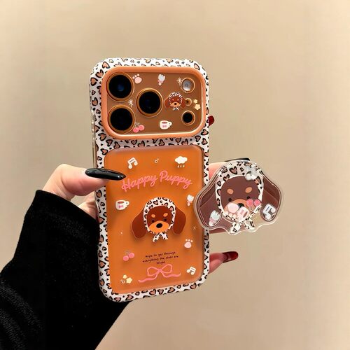 韩国ins甜酷豹纹围巾腊肠狗支架适用iPhone18promax手机壳苹果17pro新款16大视窗15磨砂透明17可爱防摔保护套