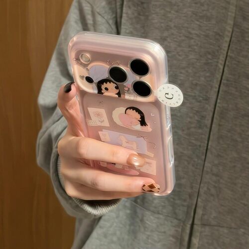 日韩ins粉色爱心大眼女孩摇摇马适用iPhone18promax手机壳苹果17pro新款15透明14少女13硬壳17双层防摔保护套