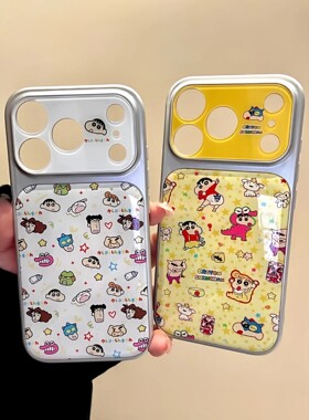 日韩ins电镀滴胶大视窗卡通蜡笔小新适用iPhone17promax手机壳苹果15pro新款16创意13女款14硬壳15防摔保护套