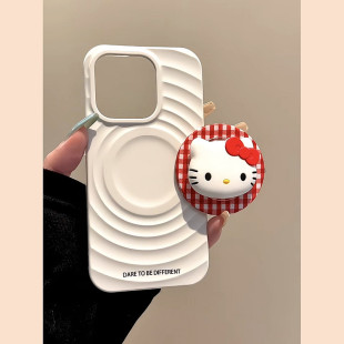 日韩ins红白格纹立体kitty磁吸支架适用苹果17手机壳iphone15promax新款 14波漾壳13防摔16保护套12超好看可爱