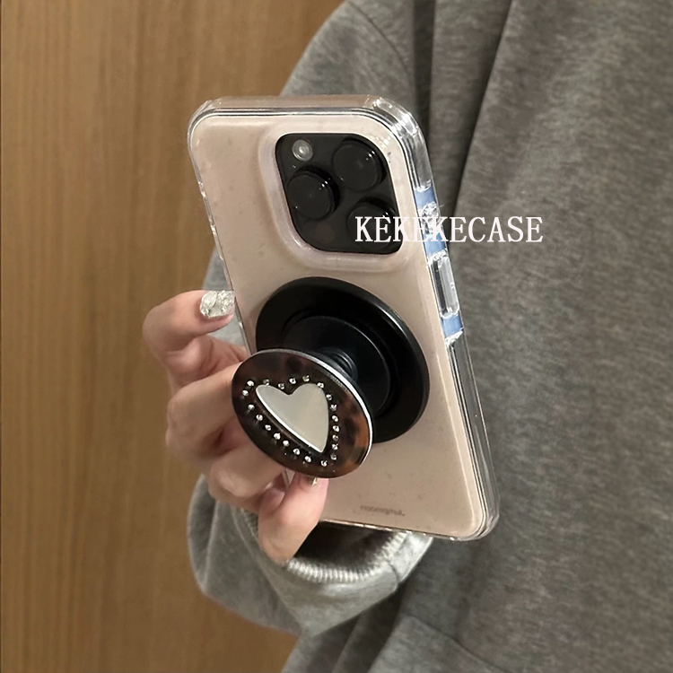 韩风ins棕色泼墨豹纹爱心镜面磁吸支架适用iPhone17promax手机壳苹果15pro新款14超好看13女16双层防摔保护套