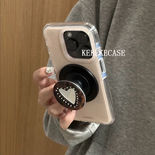 韩风ins棕色泼墨豹纹爱心镜面磁吸支架适用iPhone17promax手机壳苹果15pro新款14超好看13女16双层防摔保护套