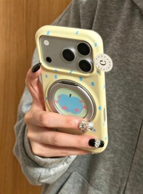 韩国蓝涂鸦红圈蓝苹果360旋转支架适用iPhone17promax手机壳苹果15pro新款17pro菲林硬壳16pro底部半包保护套