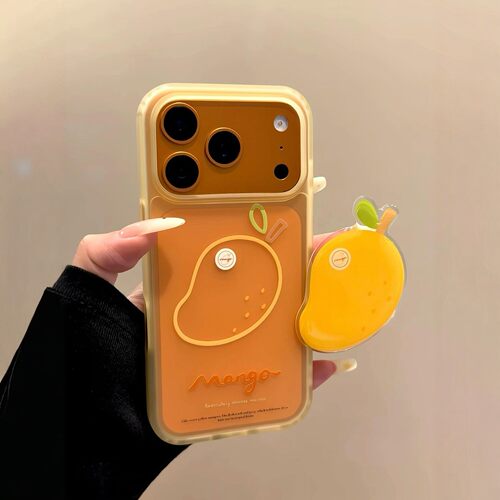韩风ins黄色半透线描芒果支架适用iPhone17promax手机壳苹果15pro新款14创意13女款16磨砂17小众15防摔保护套