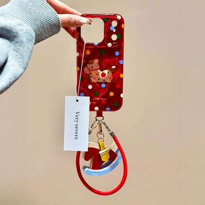 新年ins红色锡纸纹彩色波点小马挂绳适用iPhone17promax手机壳苹果15pro新款14创意13女款16高级感防摔保护套