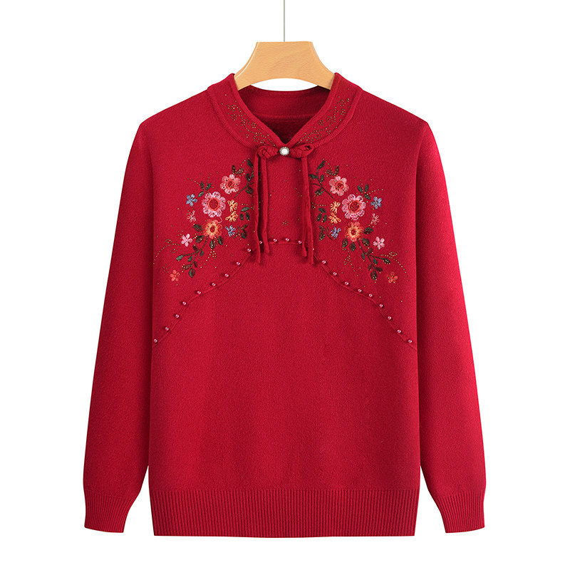中年妈妈装秋冬国风针织衫上衣中老年奶奶女旗袍领绣花毛衣打底衫,女装/女士精品,中老年女装,淘宝优惠券,粉丝福利购,淘宝优惠卷