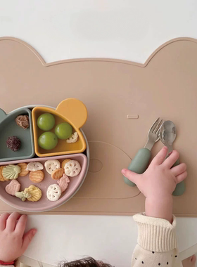 ROCOU罗可宝宝婴儿辅食宝宝餐盘勺子出口韩国食品级硅胶防摔碗