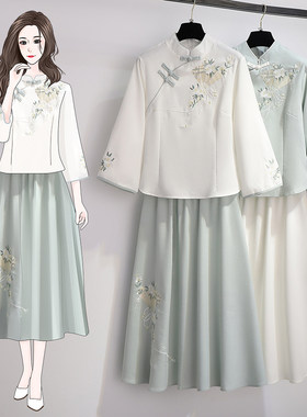 中国风女装时尚民国小洋装秋夏中袖棉麻棉麻绣花唐装学生汉服茶服