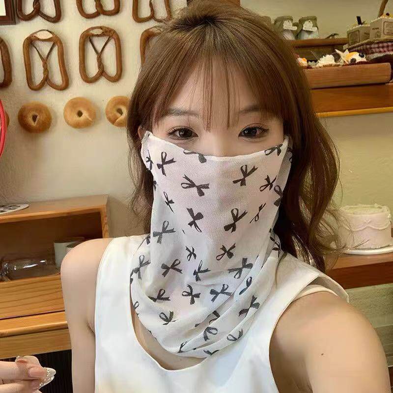 夏季挂耳防晒面罩口罩护颈一体面纱女遮脸透气脖套轻薄款2025新款