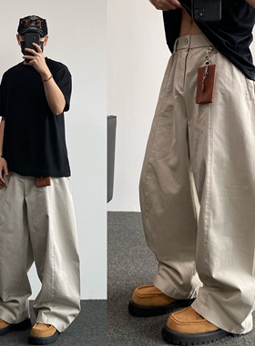 美式复古纯色硬挺弯刀工装裤男直筒潮牌cleanfit阔腿垂感休闲长裤