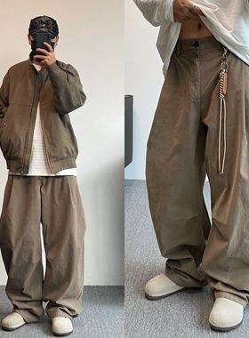 SMDSK EVDY美式复古廓形纯色宽松阔腿裤男直筒休闲潮牌工装长裤