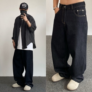 男女百搭vibe休闲阔腿长裤 复古直筒黑色宽松牛仔裤 EVDY美式 SMDSK