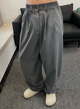 SMDSK EVDY美式复古灰色阔腿宽松西裤男女垂坠感黑色直筒休闲长裤