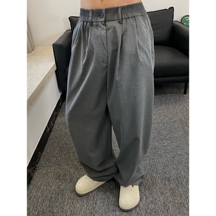 男女垂坠感黑色直筒休闲长裤 复古灰色阔腿宽松西裤 EVDY美式 SMDSK