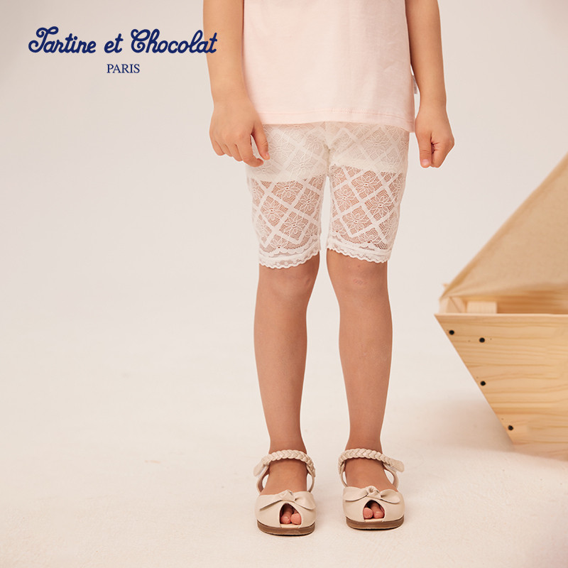 tartineetchocolat法国巧克力童装25夏季新品女童蕾丝七分打底裤