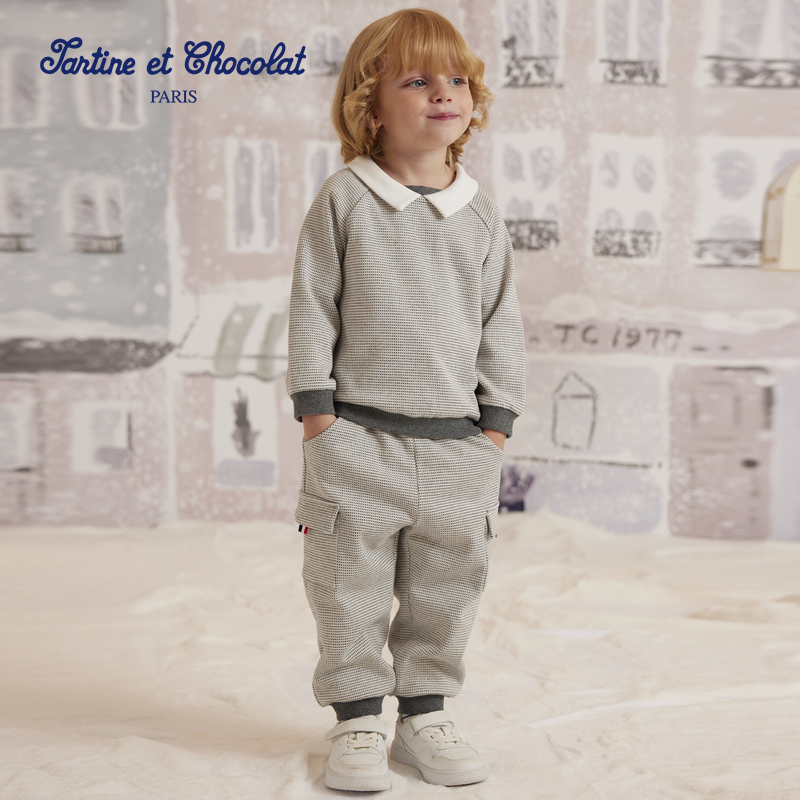 tartineetchocolat法国巧克力童装秋冬新款男童翻领上下套装
