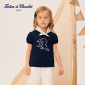 tartineetchocolat法国巧克力童装 T恤 女童兔子印花短袖 25夏季 新品