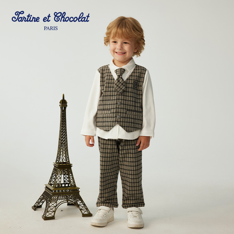tartineetchocolat法国巧克力童装25新男童西装上衣长裤两件套装