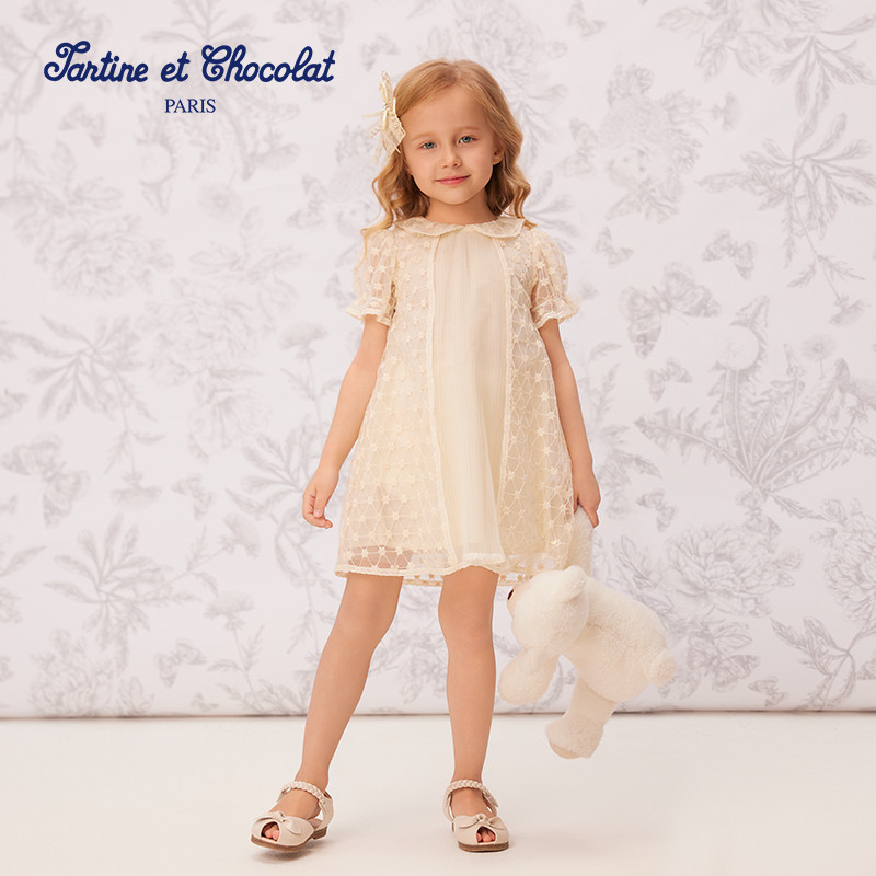 tartineetchocolat法国巧克力童装25夏季新品女童娃娃领礼服裙