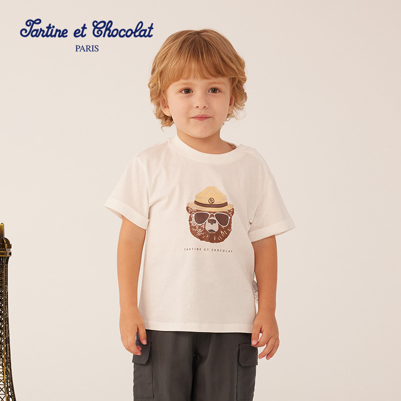 tartineetchocolat法国巧克力童装夏季男童小熊印花短袖T恤