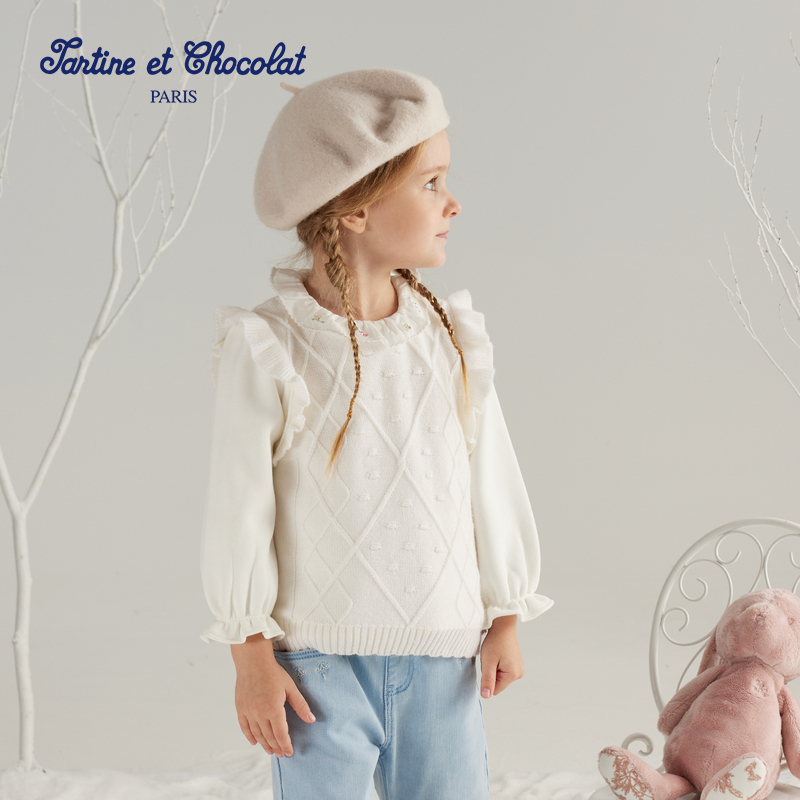 tartineetchocolat法国巧克力童装秋女童针织马甲背心