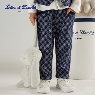 男童绅士格纹针织长裤 tartineetchocolat法国巧克力童装 24秋季