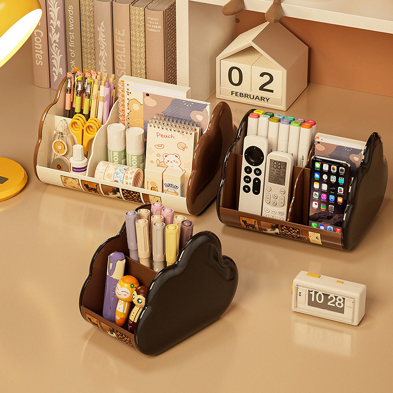中古风桌面笔筒学生办公用品收纳盒文具分格复古收纳化妆品置物架
